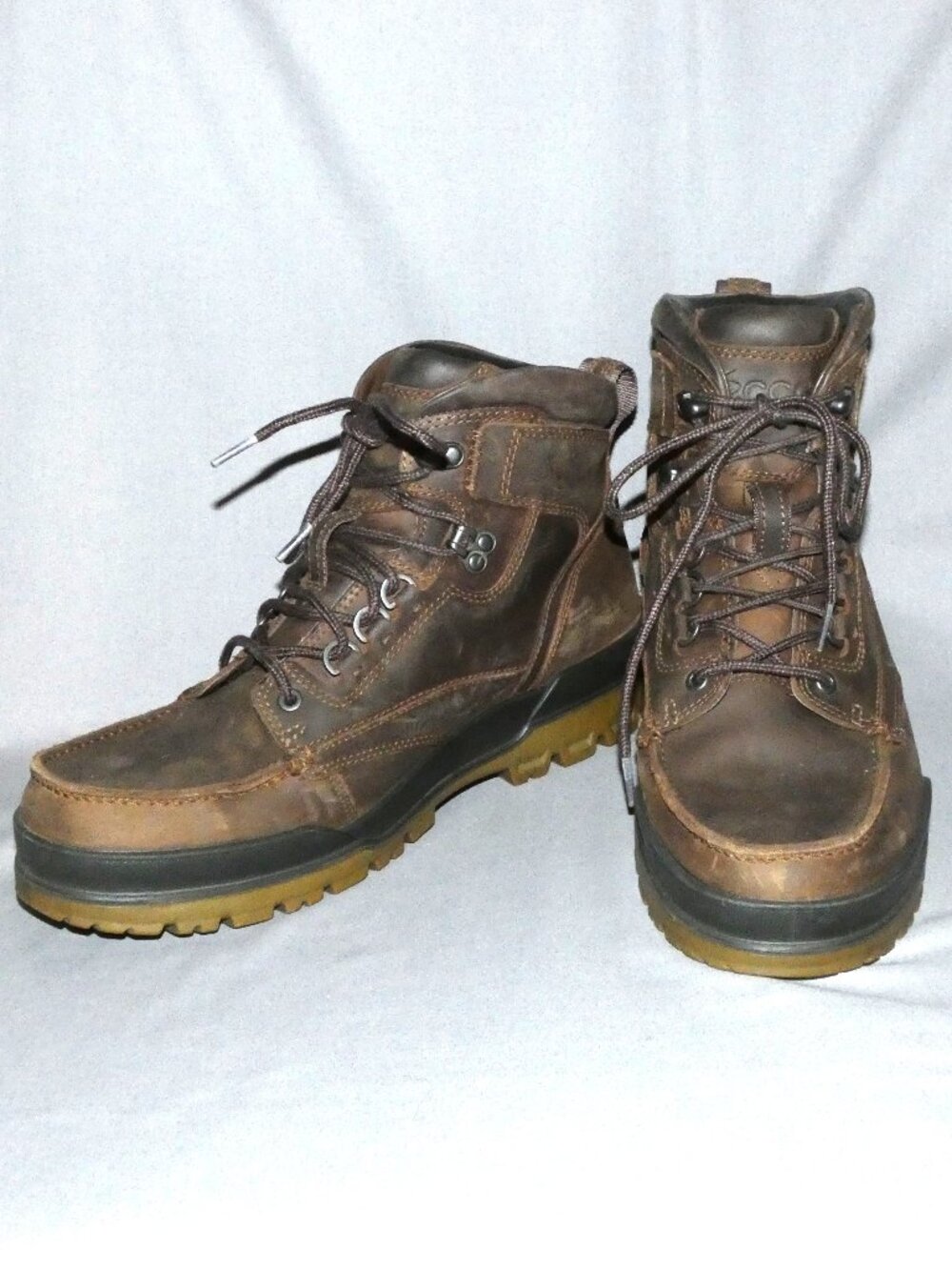 Ecco Brown Leather Track 6 Work Boots Goretex Men's sz 11 Moc Toe Lace Up Hiking